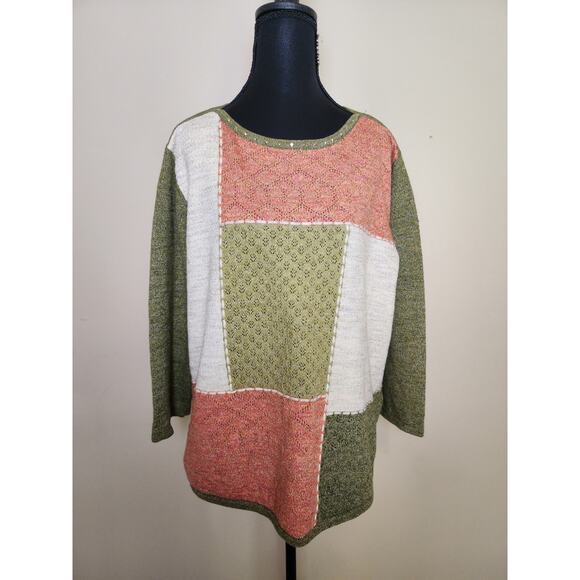 Alfred Dunner Colorblock Embelished Jewel Neck 1X Sweater - Picture 1 of 5